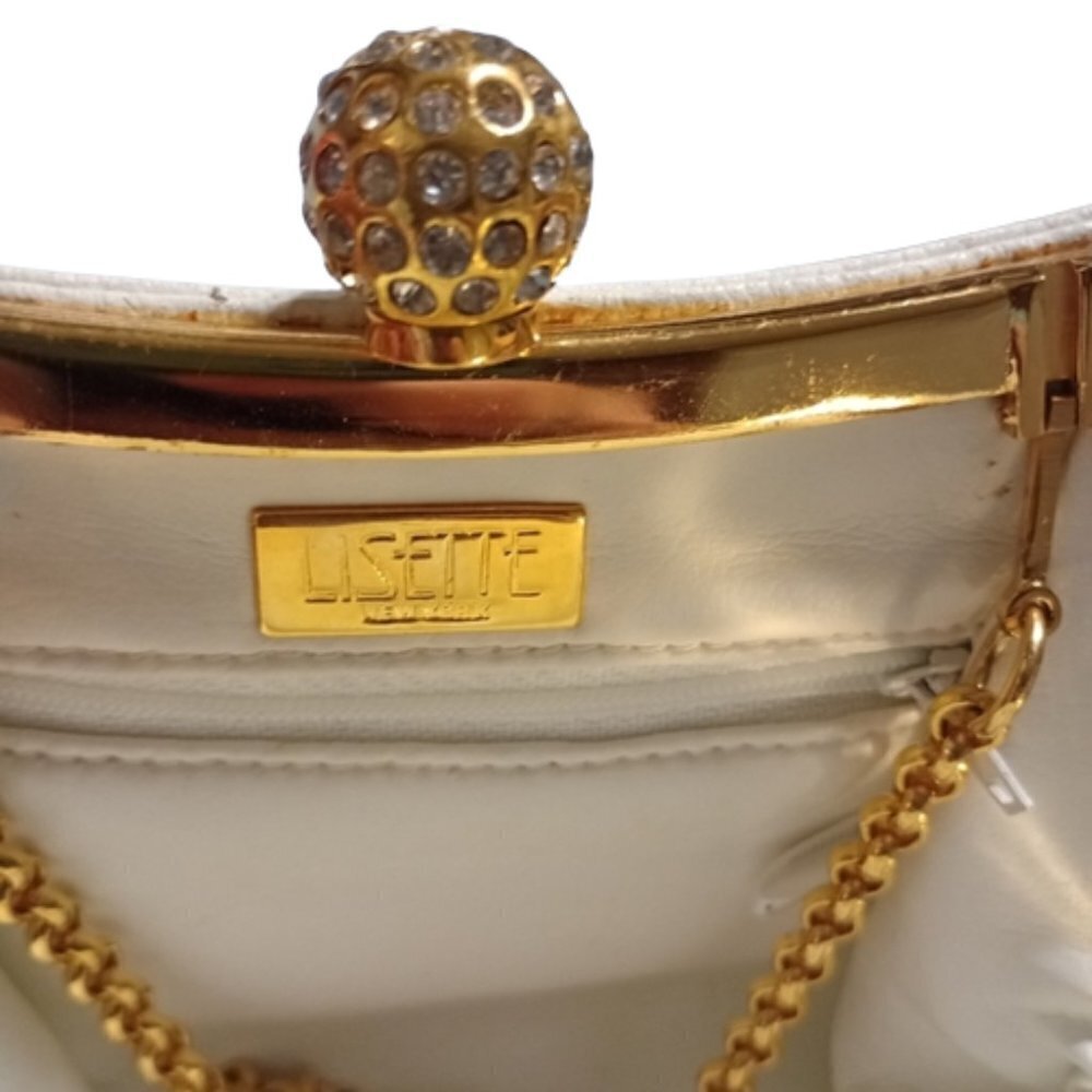 Lissete Women's Clutch Bag Gold Tone Chain White